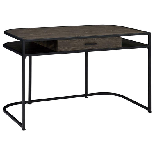 Ember 1-drawer Writing Desk Dark Oak and Sandy Black