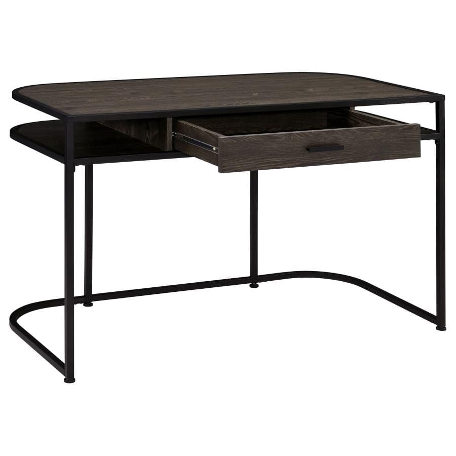 Ember 1-drawer Writing Desk Dark Oak and Sandy Black