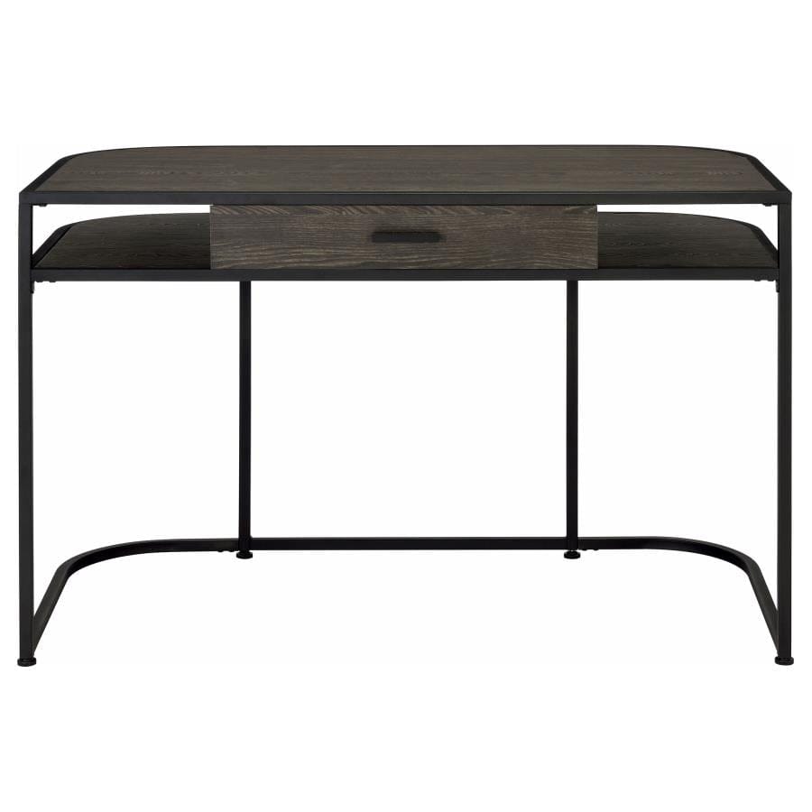 Ember 1-drawer Writing Desk Dark Oak and Sandy Black