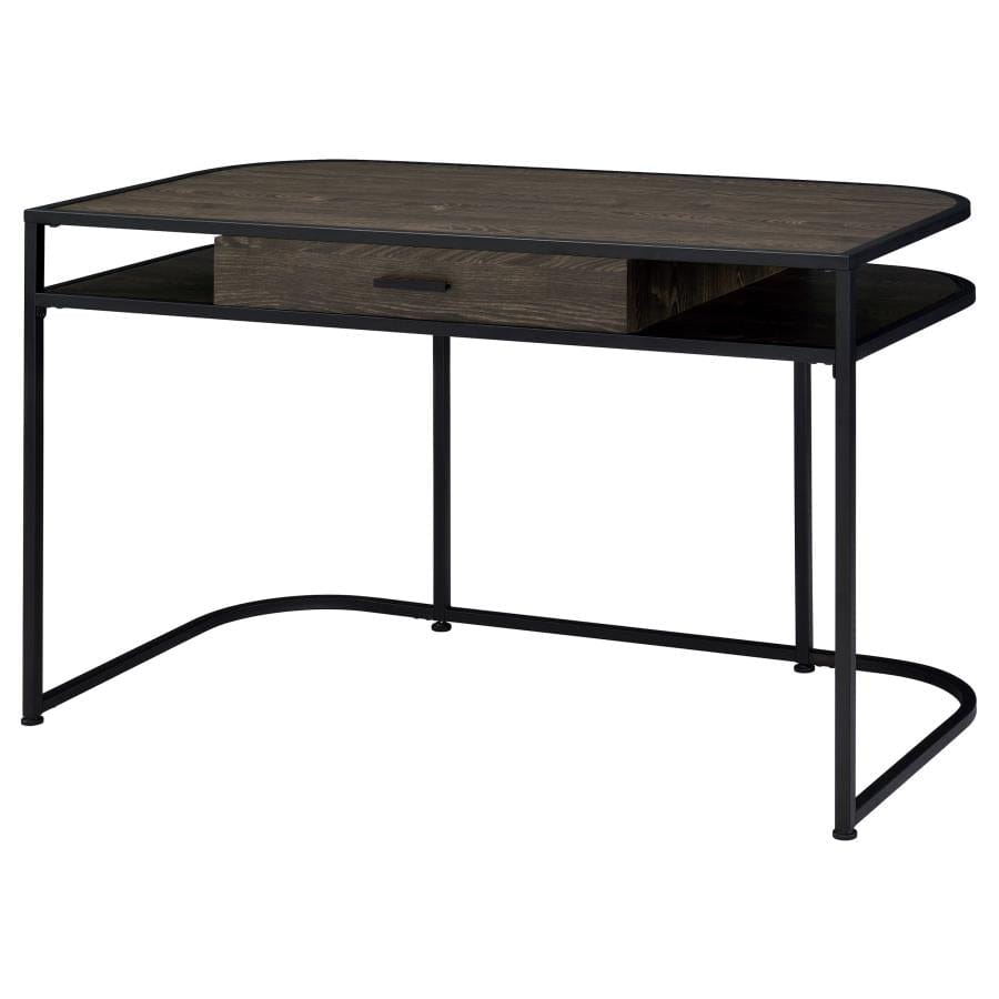 Ember 1-drawer Writing Desk Dark Oak and Sandy Black