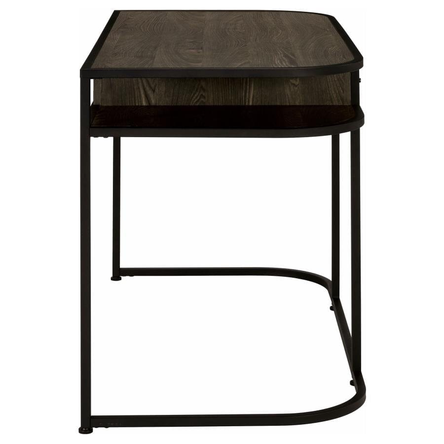 Ember 1-drawer Writing Desk Dark Oak and Sandy Black