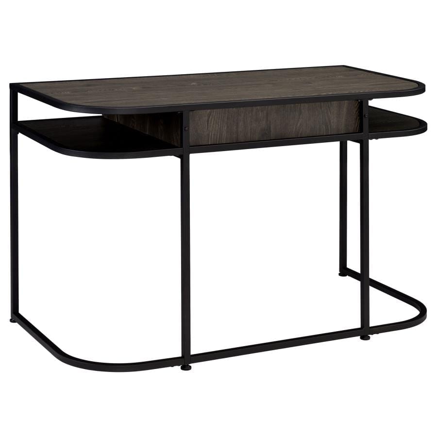 Ember 1-drawer Writing Desk Dark Oak and Sandy Black