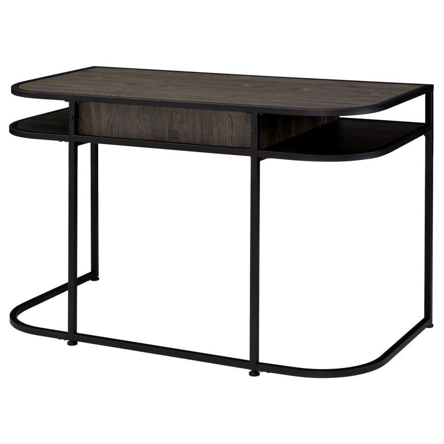 Ember 1-drawer Writing Desk Dark Oak and Sandy Black