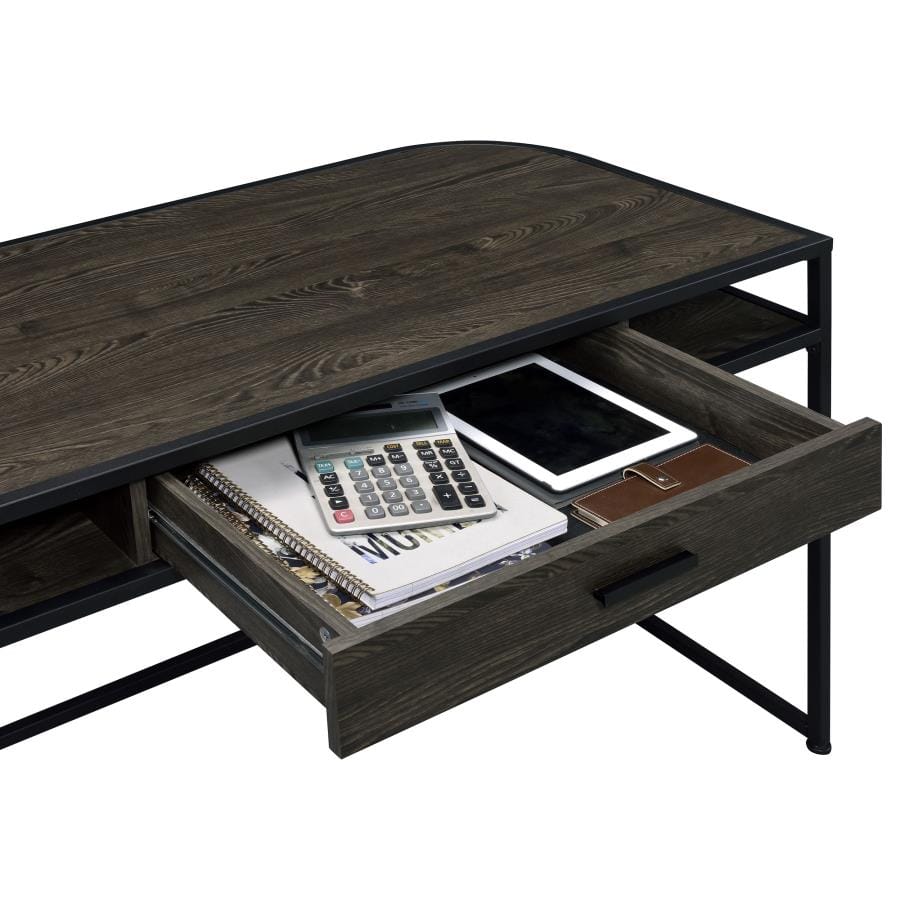 Ember 1-drawer Writing Desk Dark Oak and Sandy Black