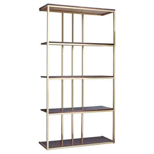 4-tier Metal Frame Bookcase Matte Brass and Cherry