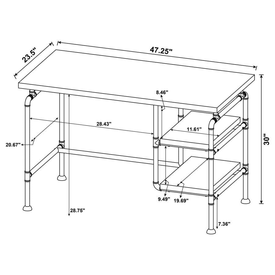 Delray 2-tier Open Shelving Writing Desk Grey Driftwood and Black