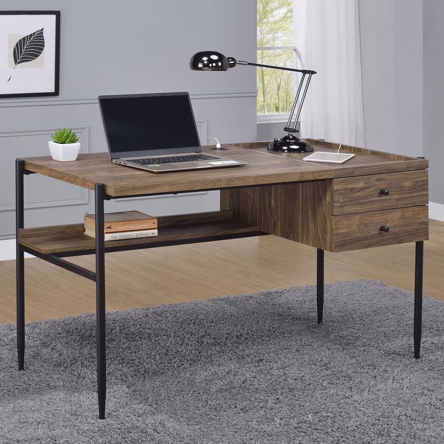 Laxton 2-drawer Writing Desk with Outlet Aged Walnut