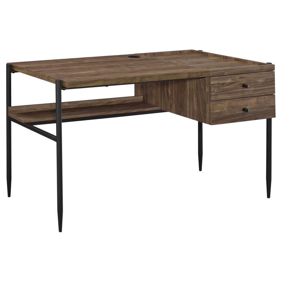 Laxton 2-drawer Writing Desk with Outlet Aged Walnut