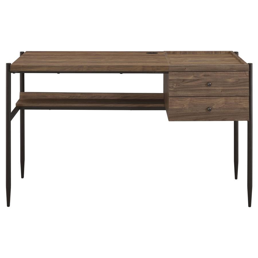 Laxton 2-drawer Writing Desk with Outlet Aged Walnut