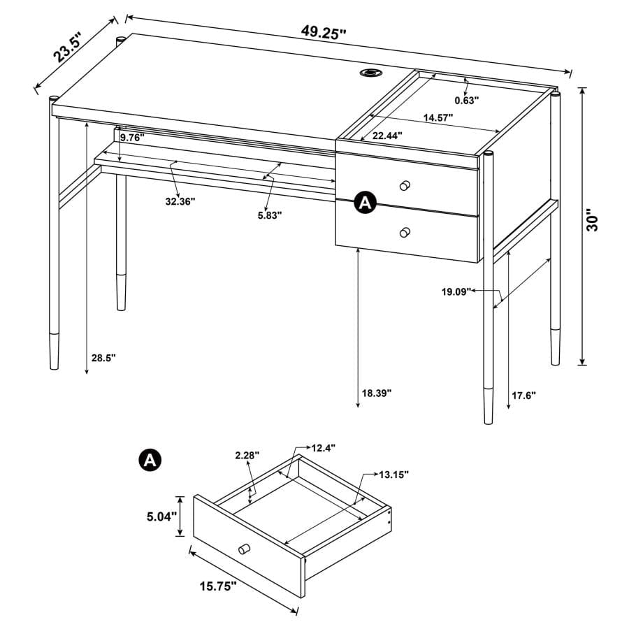 Laxton 2-drawer Writing Desk with Outlet Aged Walnut