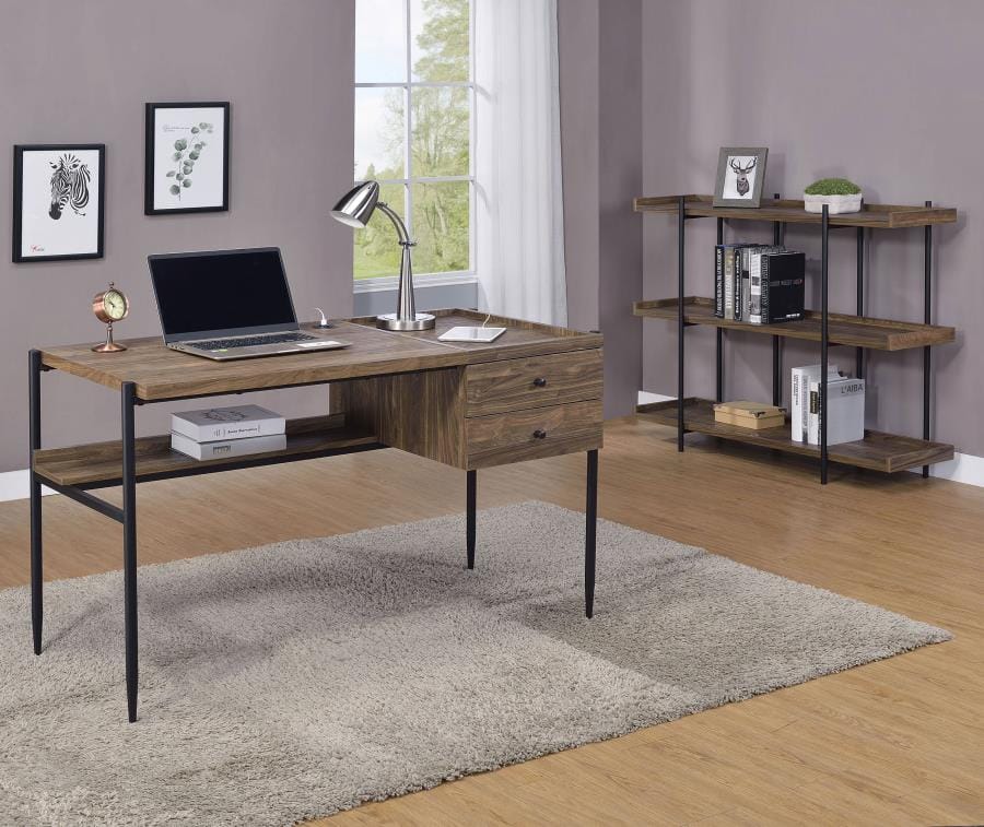 Laxton 2-drawer Writing Desk with Outlet Aged Walnut