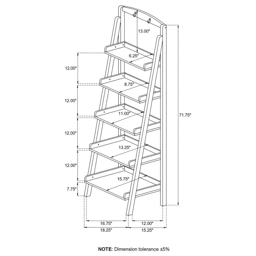 Trevor 5-tier Ladder Bookcase White