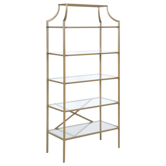 Serena 5-tier Tempered Glass Shelves Bookcase Matte Gold