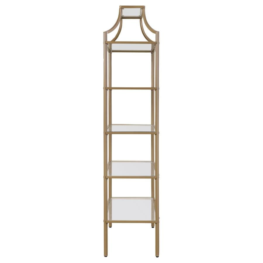 Serena 5-tier Tempered Glass Shelves Bookcase Matte Gold