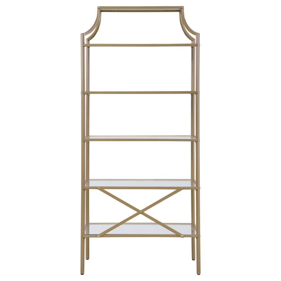 Serena 5-tier Tempered Glass Shelves Bookcase Matte Gold