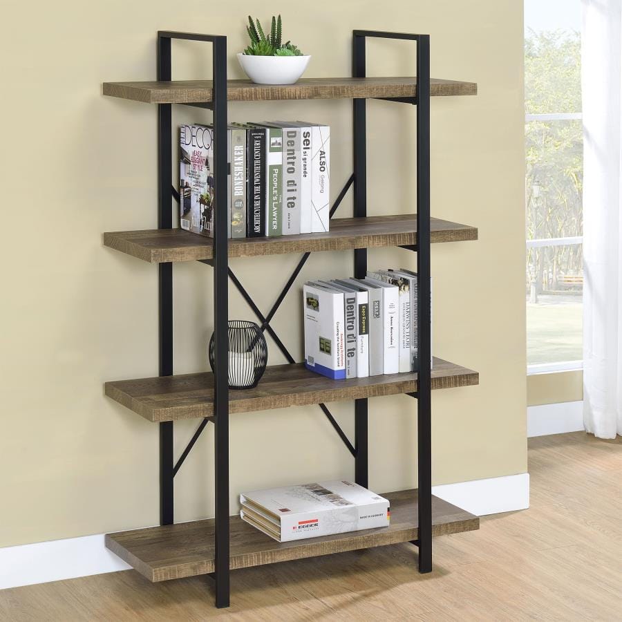 Tolar 4-tier Open Shelving Bookcase Rustic Oak and Black