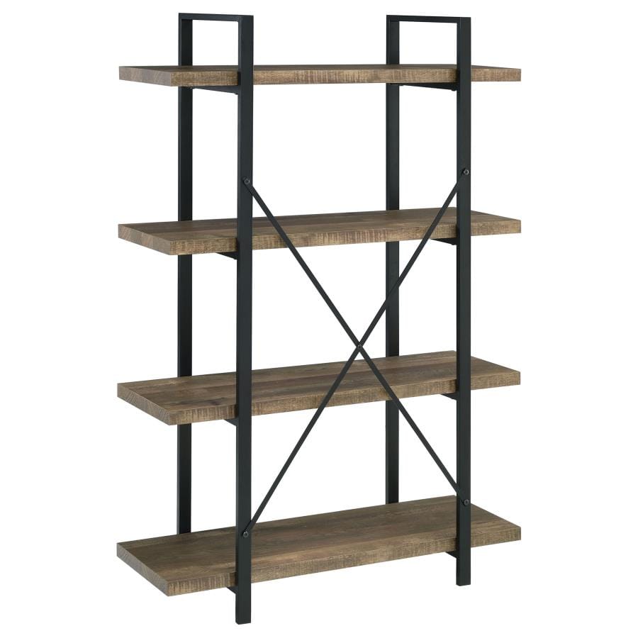 Tolar 4-tier Open Shelving Bookcase Rustic Oak and Black