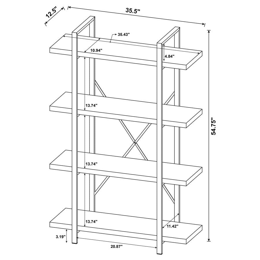 Tolar 4-tier Open Shelving Bookcase Rustic Oak and Black