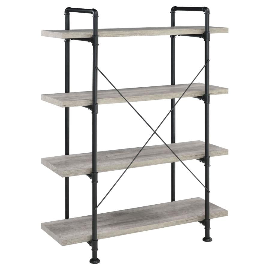 Delray 4-tier Open Shelving Bookcase Grey Driftwood and Black