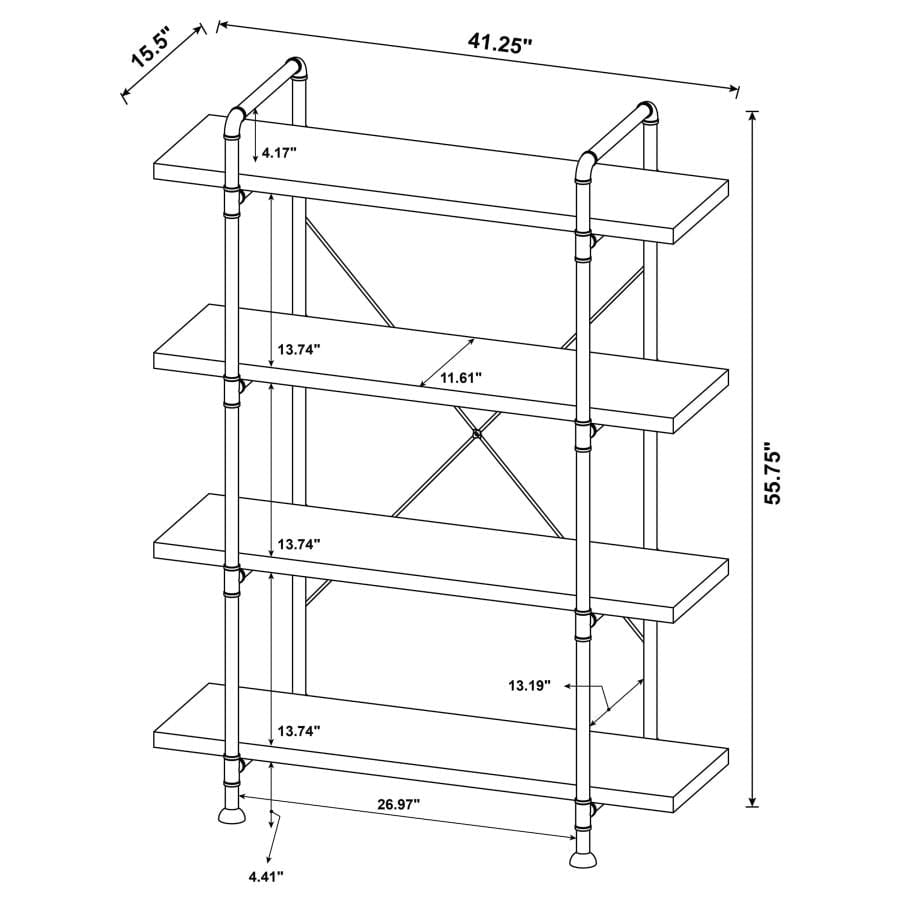 Delray 4-tier Open Shelving Bookcase Grey Driftwood and Black