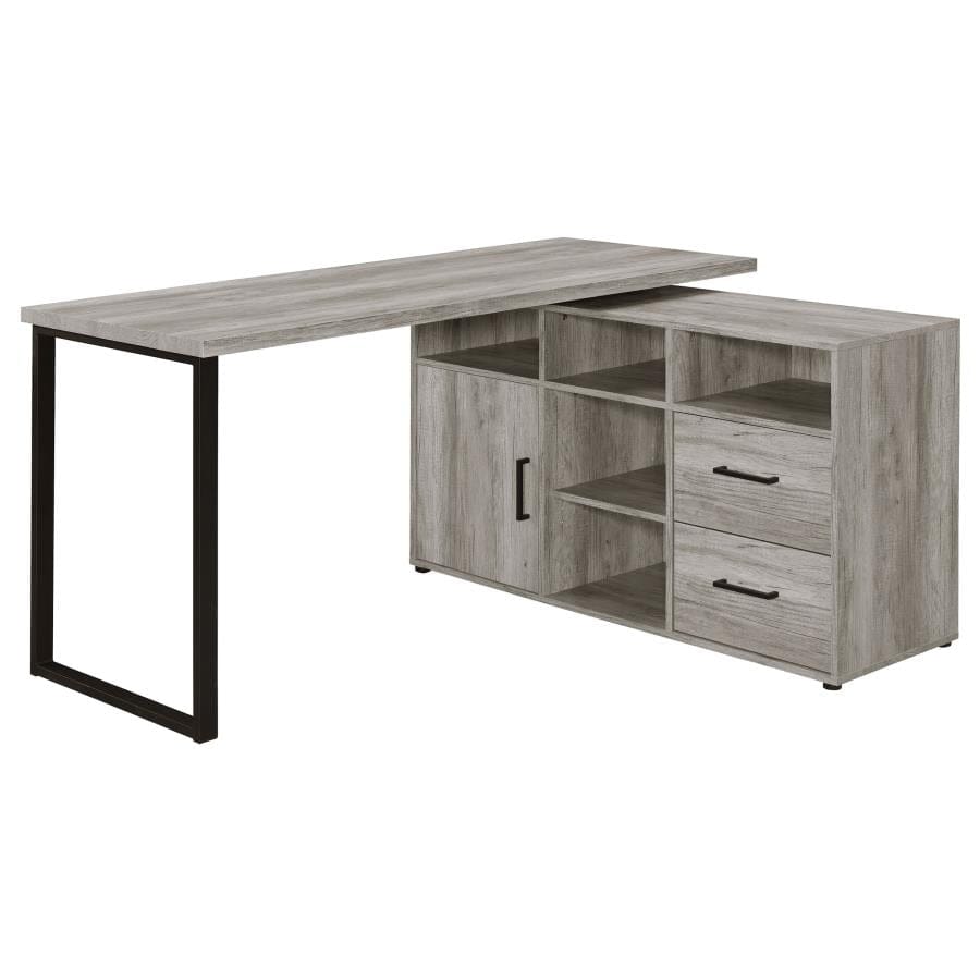 Hertford L-shape Office Desk with Storage Grey Driftwood