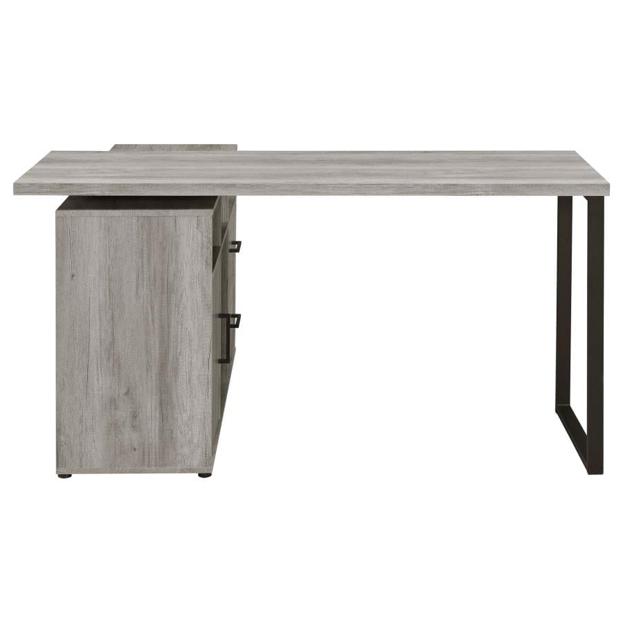 Hertford L-shape Office Desk with Storage Grey Driftwood