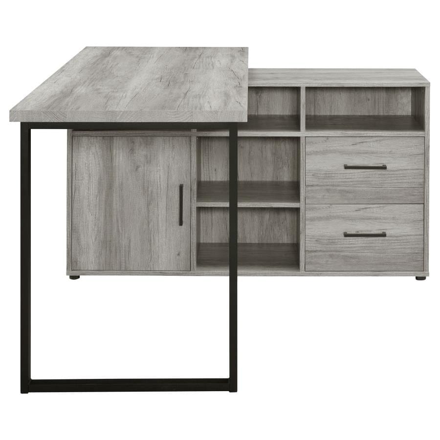 Hertford L-shape Office Desk with Storage Grey Driftwood