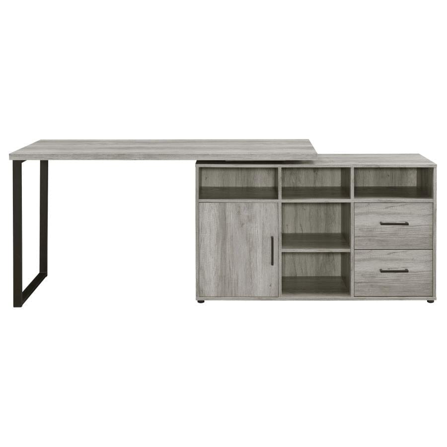 Hertford L-shape Office Desk with Storage Grey Driftwood