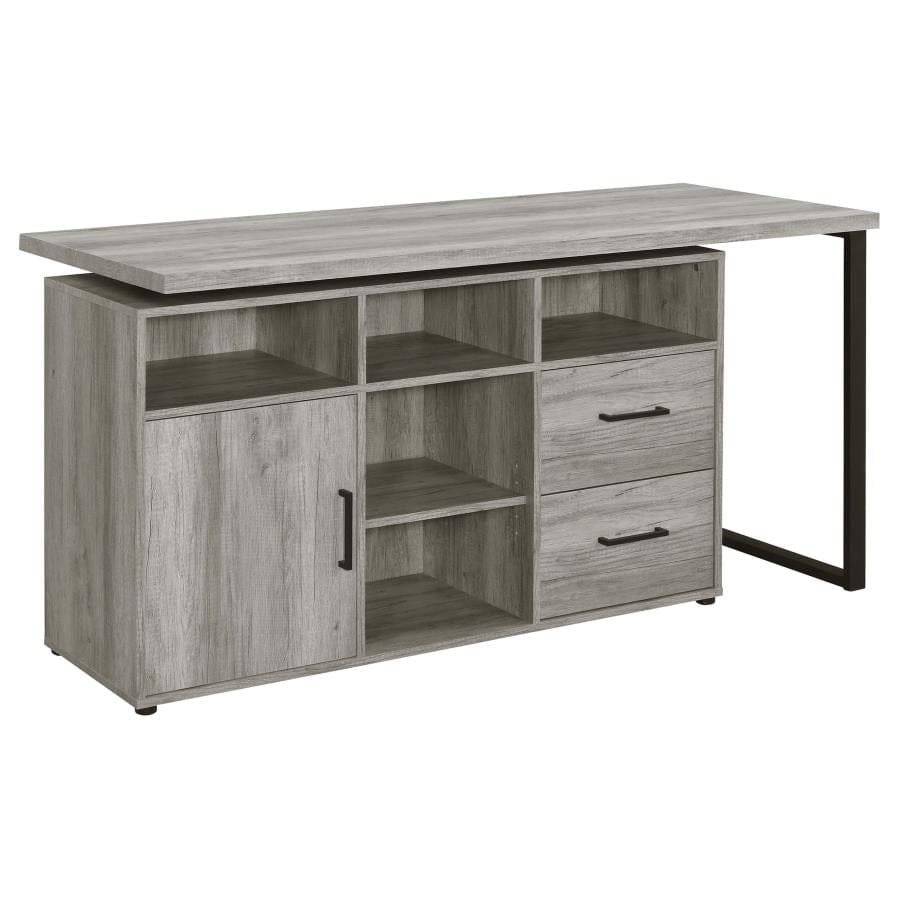 Hertford L-shape Office Desk with Storage Grey Driftwood