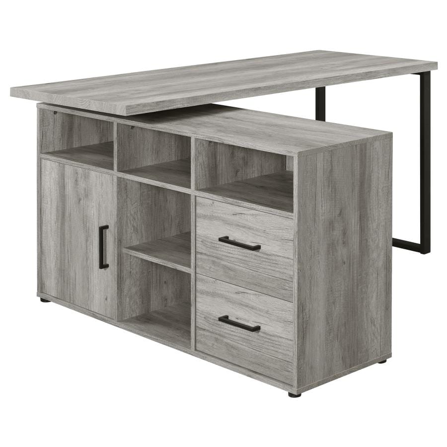 Hertford L-shape Office Desk with Storage Grey Driftwood