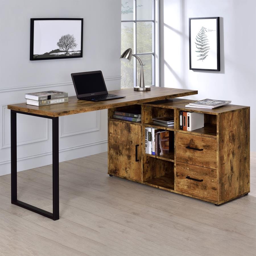 Hertford L-shape Office Desk with Storage Antique Nutmeg