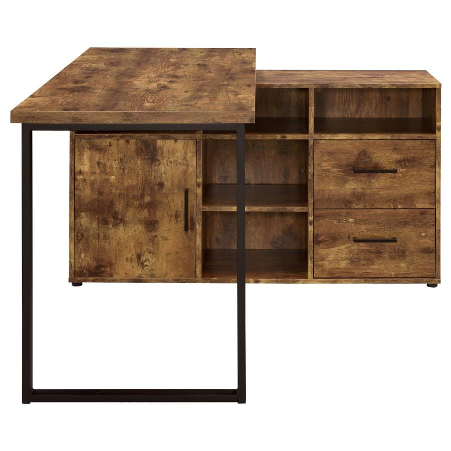 Hertford L-shape Office Desk with Storage Antique Nutmeg