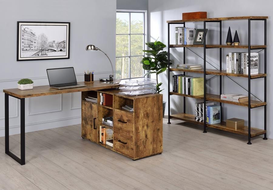 Hertford L-shape Office Desk with Storage Antique Nutmeg