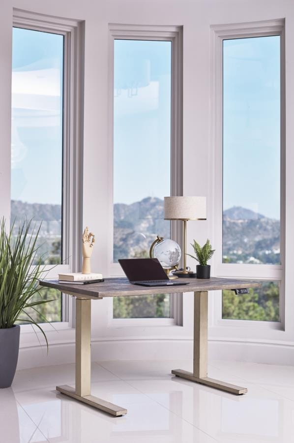 Myers Adjustable Height Standing Desk Weathered Pine and Antique Ivory