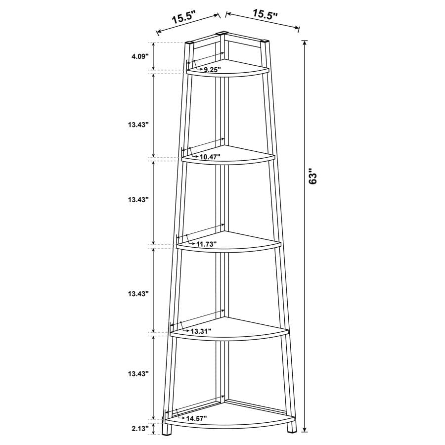 Jacksonville 5-tier Corner Bookcase Aged Walnut