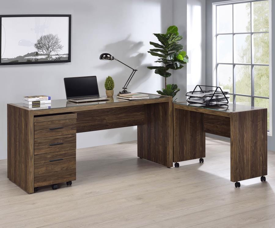 Luetta 3-piece Office Desk Set Aged Walnut