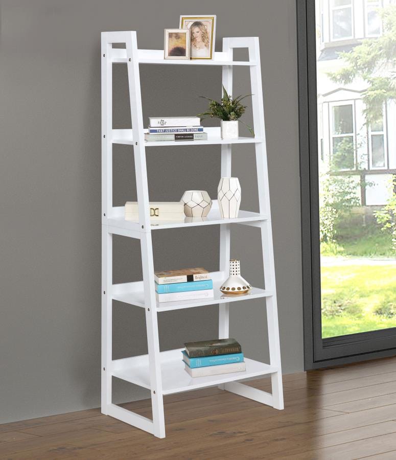 Trudie 5-shelf Ladder Bookcase White