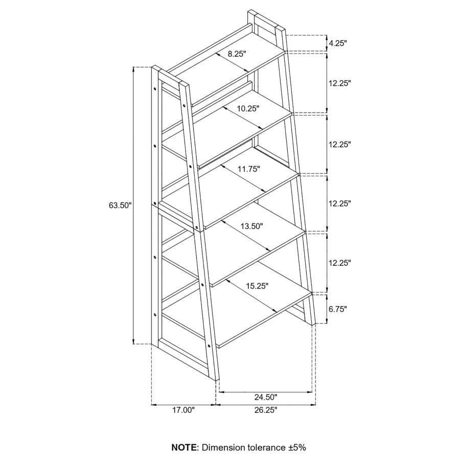 Trudie 5-shelf Ladder Bookcase White