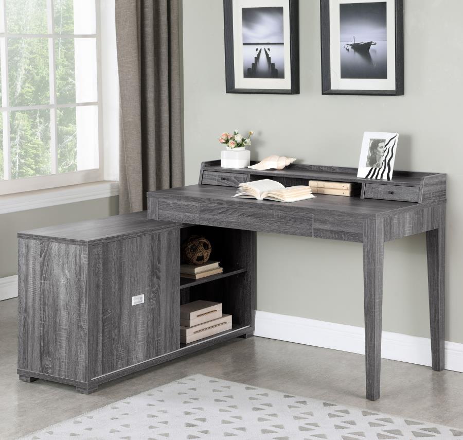 Jamara L-shape Office Desk with Power Outlet Weathered Grey