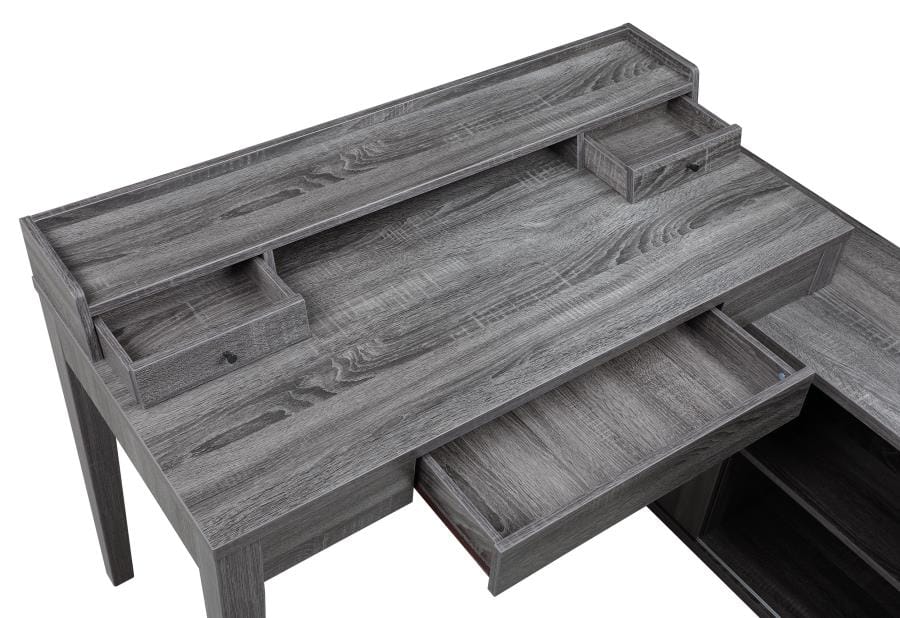 Jamara L-shape Office Desk with Power Outlet Weathered Grey