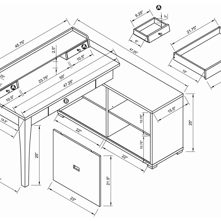 Jamara L-shape Office Desk with Power Outlet Weathered Grey