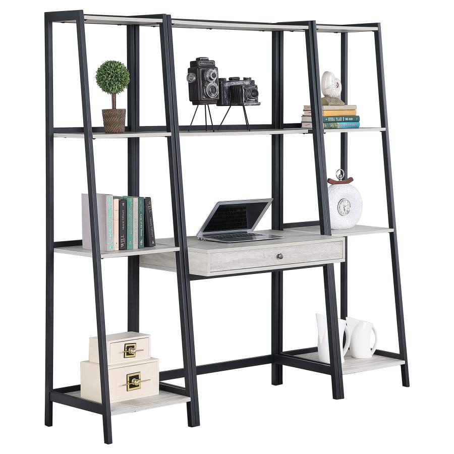 Pinckard 3-piece Ladder Desk Set Grey Stone Herringbone and Black