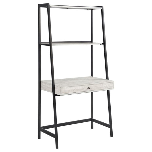 Pinckard 1-drawer Ladder Desk Grey Stone Herringbone and Black