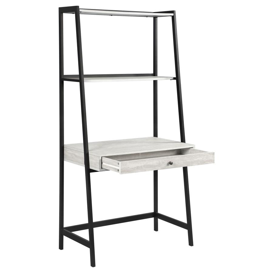 Pinckard 1-drawer Ladder Desk Grey Stone Herringbone and Black