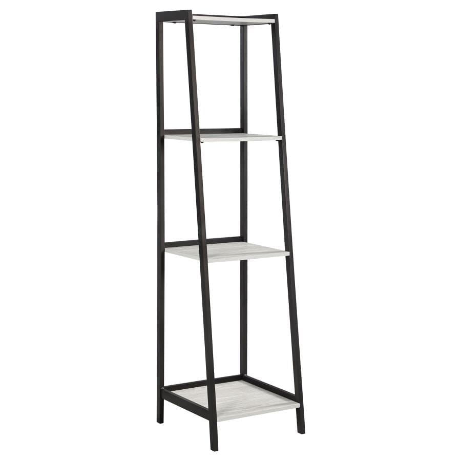 Pinckard 4-shelf Ladder Bookcase Grey Stone Herringbone and Black