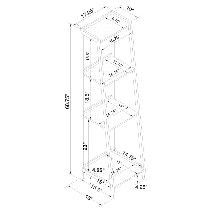 Pinckard 4-shelf Ladder Bookcase Grey Stone Herringbone and Black