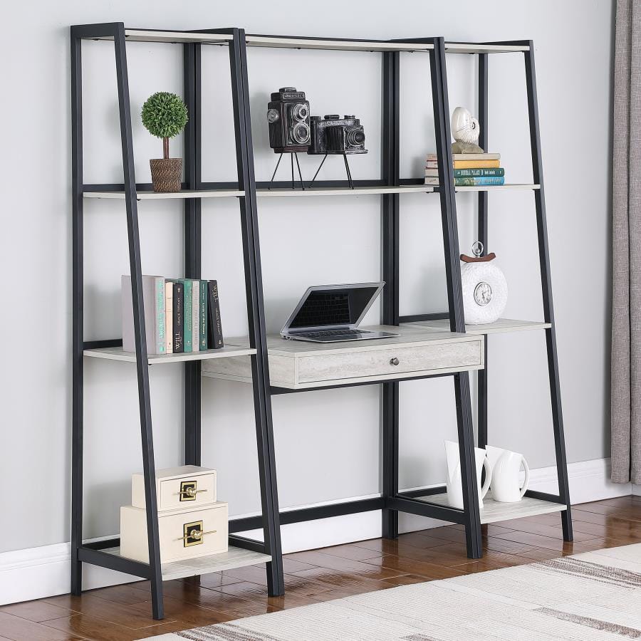 Pinckard 4-shelf Ladder Bookcase Grey Stone Herringbone and Black