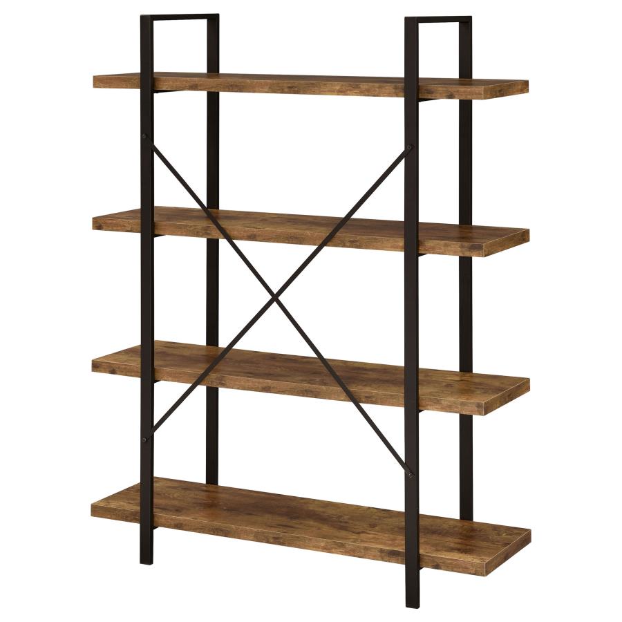 Cole 4-Shelf Bookcase Antique Nutmeg and Black