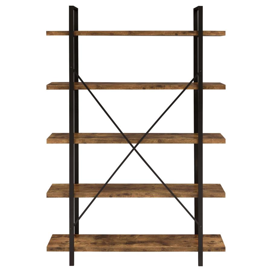 Cole 5-Shelf Bookcase Antique Nutmeg and Black