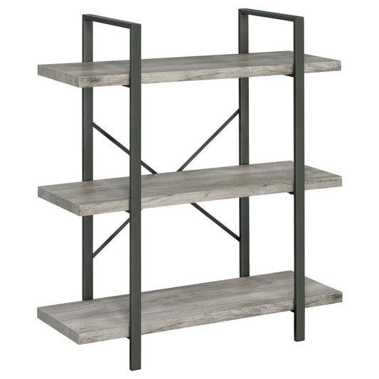 Cole 3-Shelf Bookcase Grey Driftwood and Gunmetal